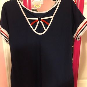 COPY - Navy, white, and red top